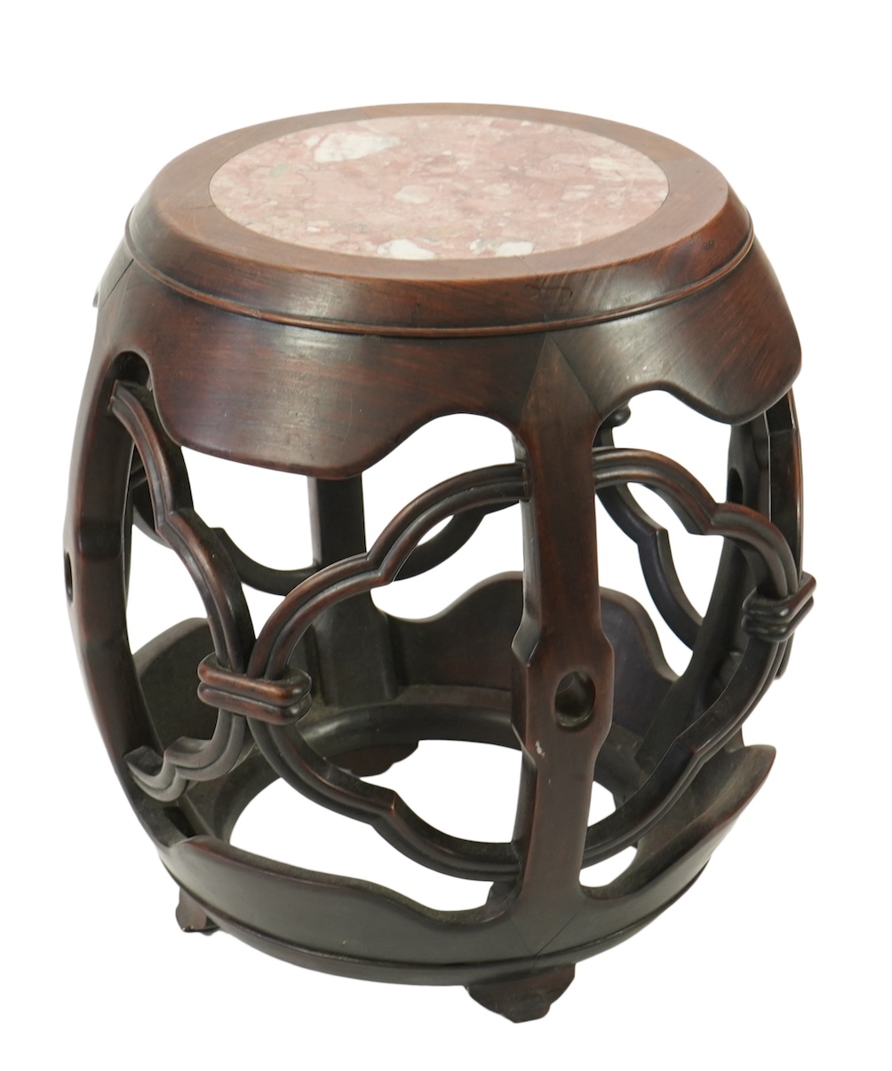 A Chinese hongmu and marble inset stool, 19th century